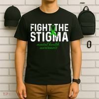 Fight The Stigma Mental Health Awareness Messy Bun Ribbon T-Shirt thumb 6