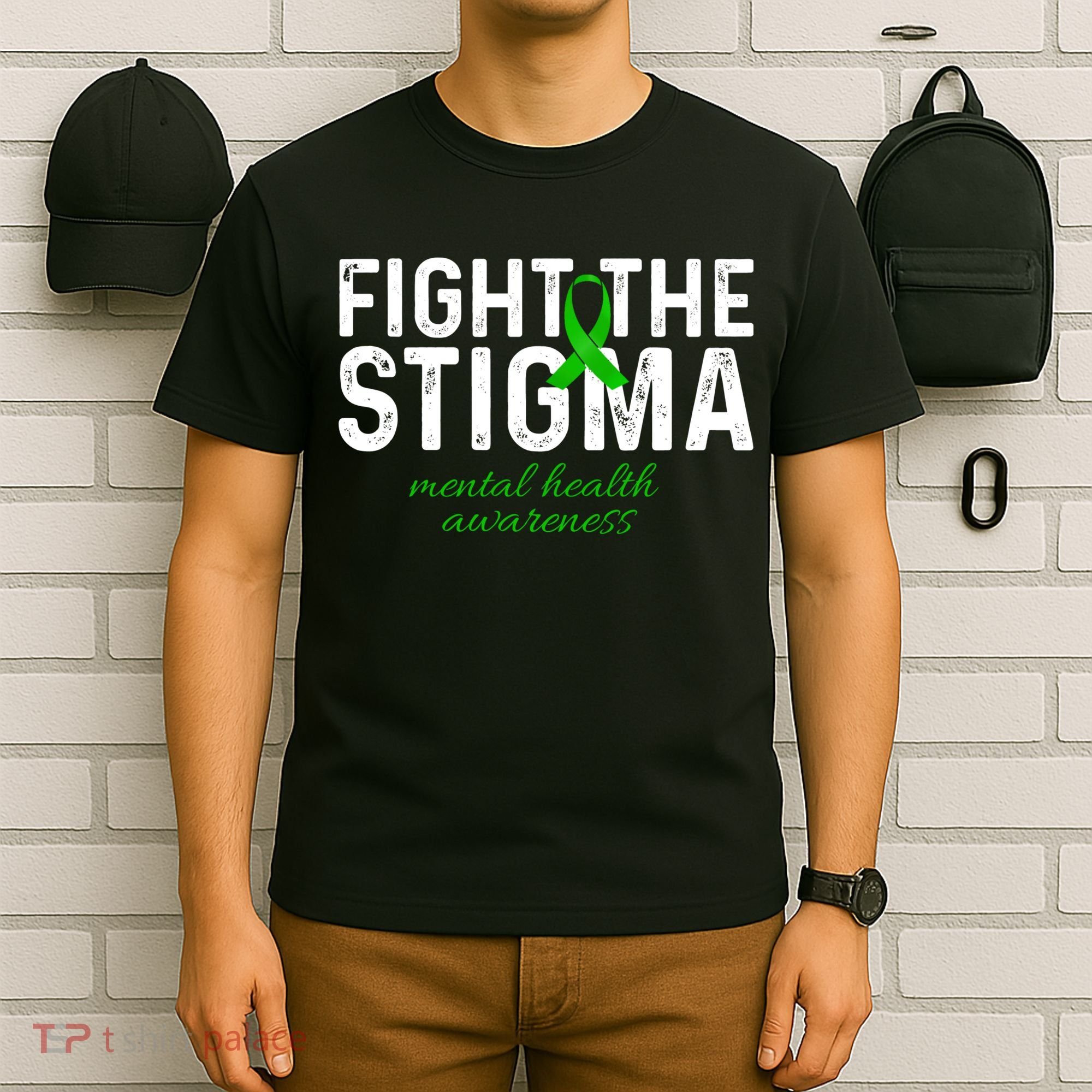 Fight The Stigma Mental Health Awareness Messy Bun Ribbon T-Shirt