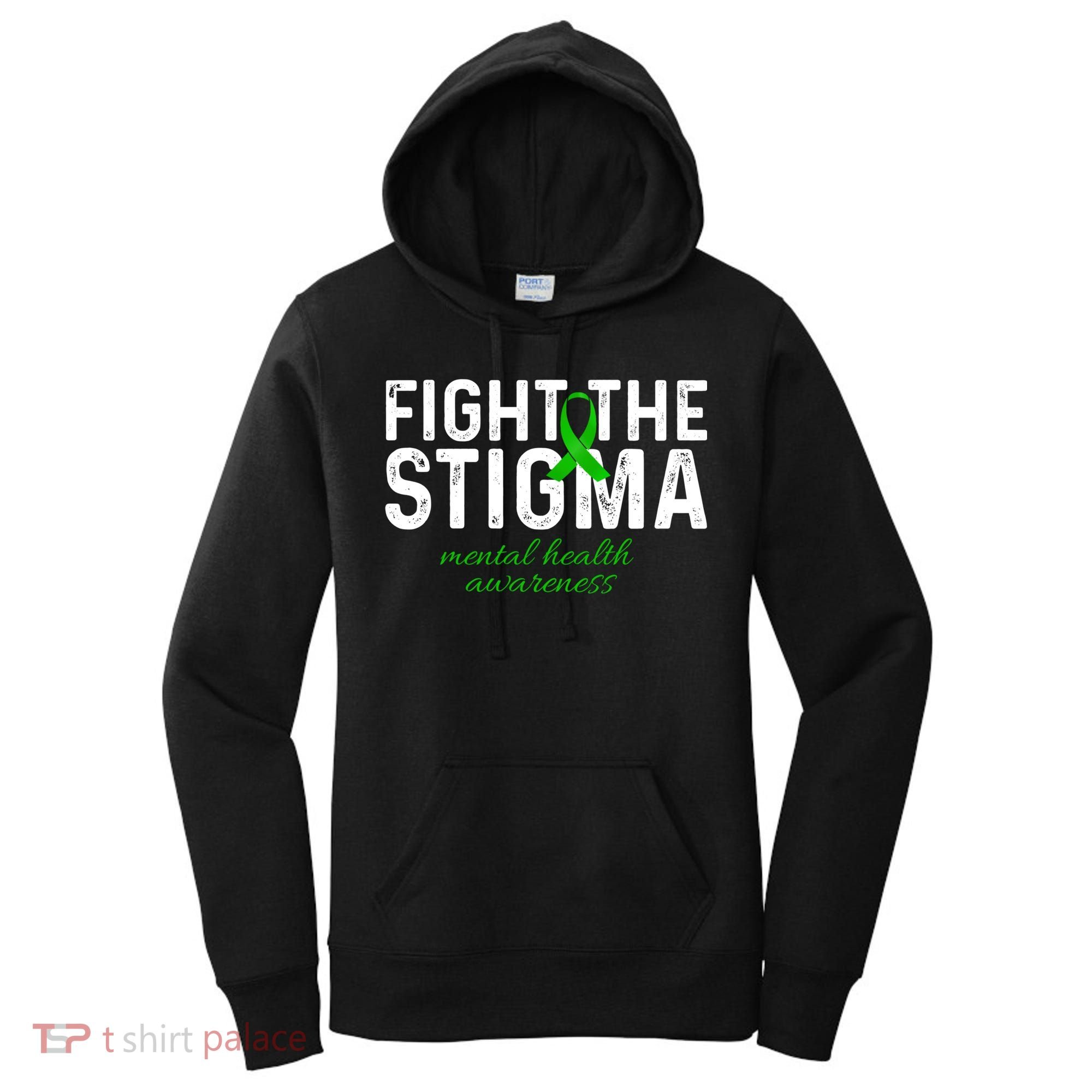 Fight The Stigma Mental Health Awareness Messy Bun Ribbon Women's Hoodie