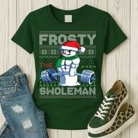 Frosty The Swoleman Ugly Christmas Sweater Funny Snowman Gym Women's T-Shirt thumb 3