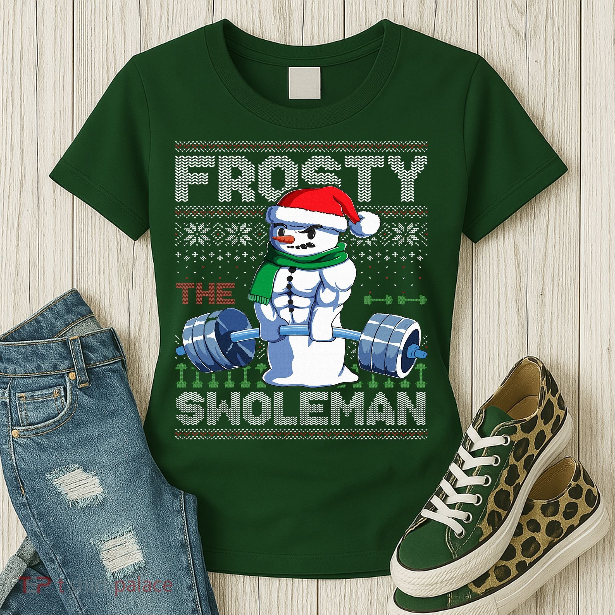 Frosty The Swoleman Ugly Christmas Sweater Funny Snowman Gym Women's T-Shirt