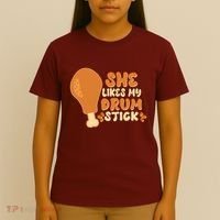 Funny Thanksgiving She Likes My Drum Stick T-Shirt thumb 4