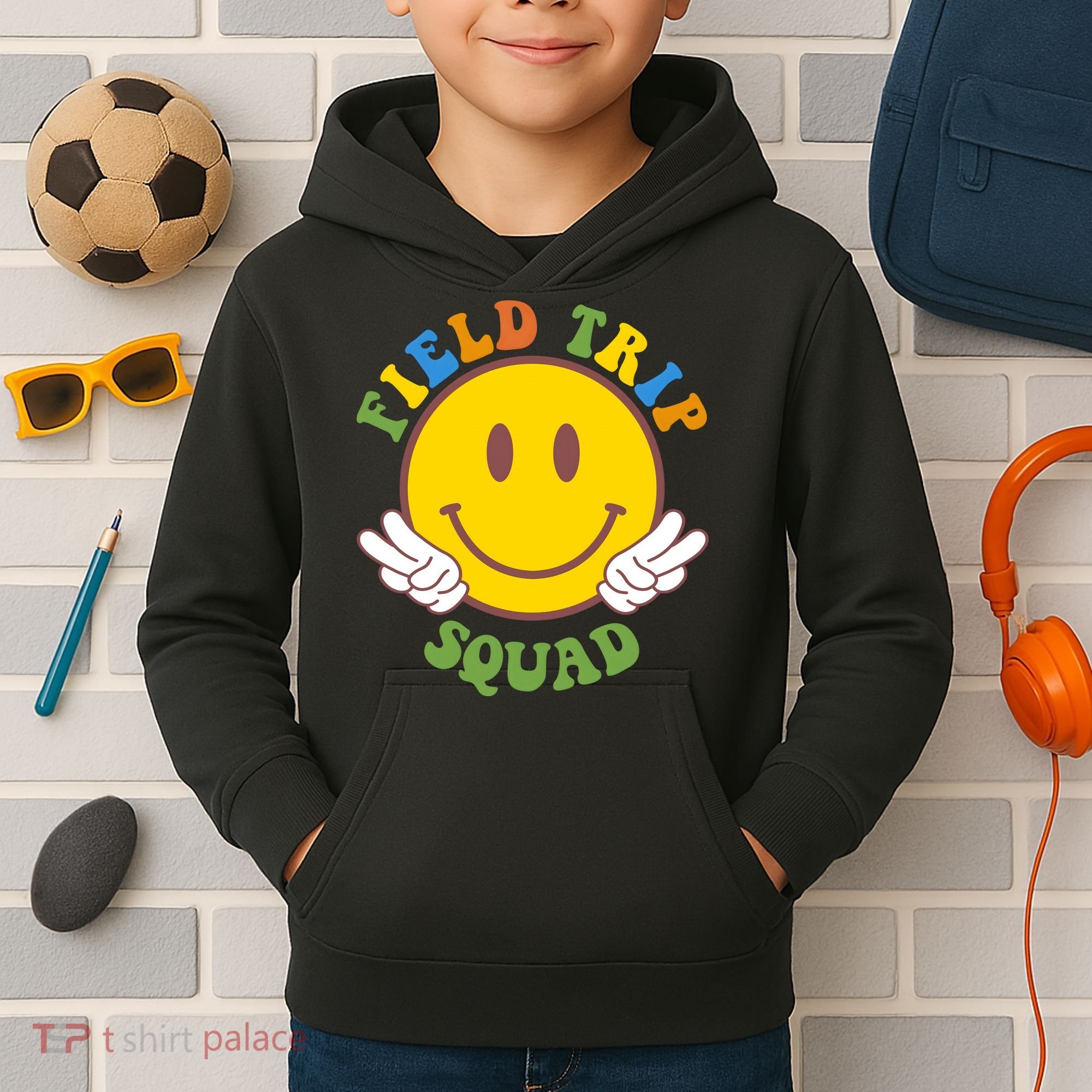 Field Trip Squad Smiley Face School Kids Hoodie