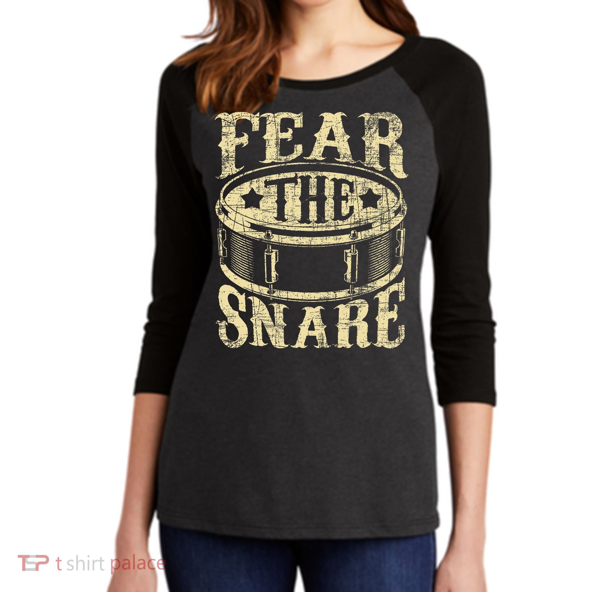 Fear The Snare Drum Drummer Percussionist Drumming Lover Women's Tri-Blend 3/4-Sleeve Raglan Shirt