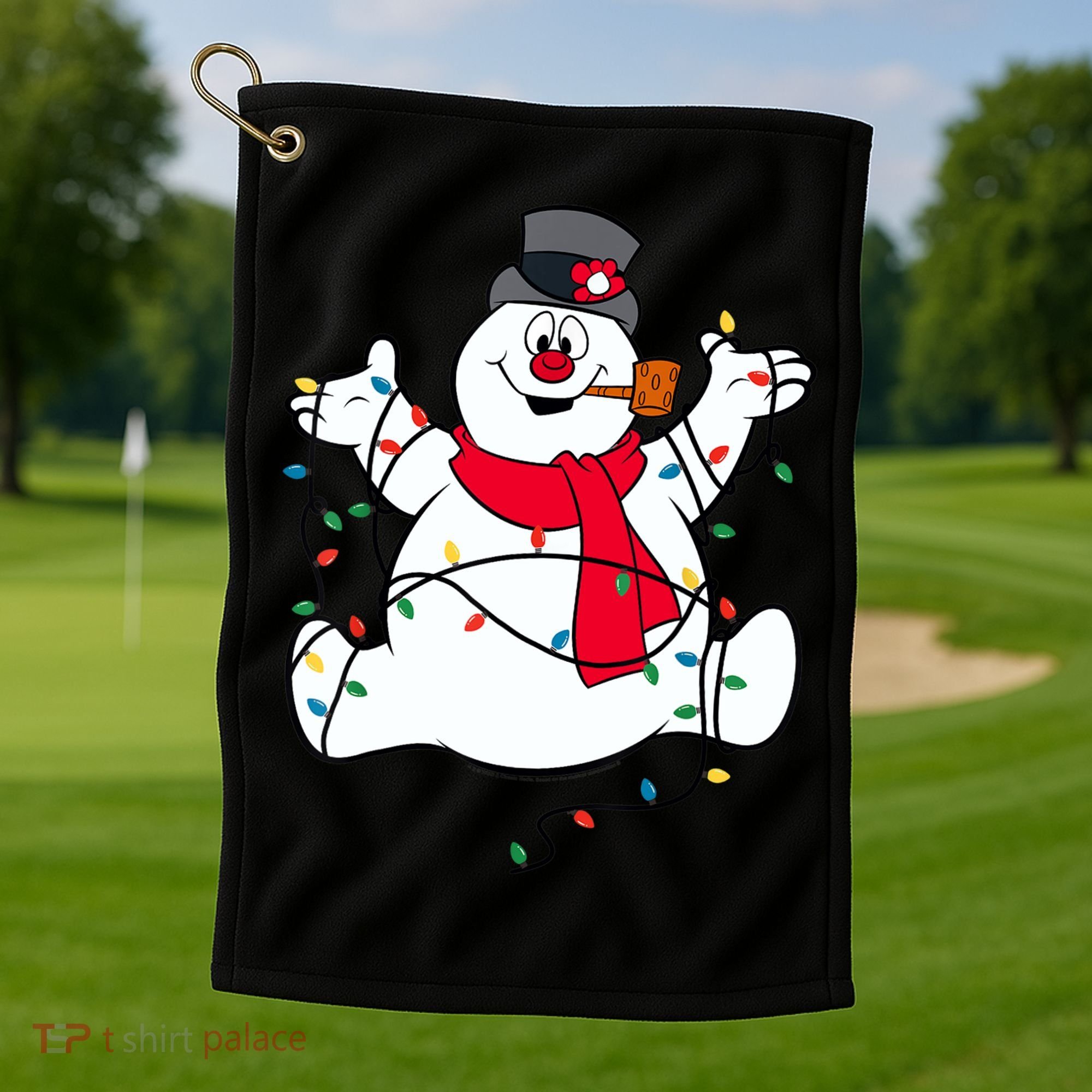 Frosty The Snowman Christmas Lights Portrait T Golf Towel