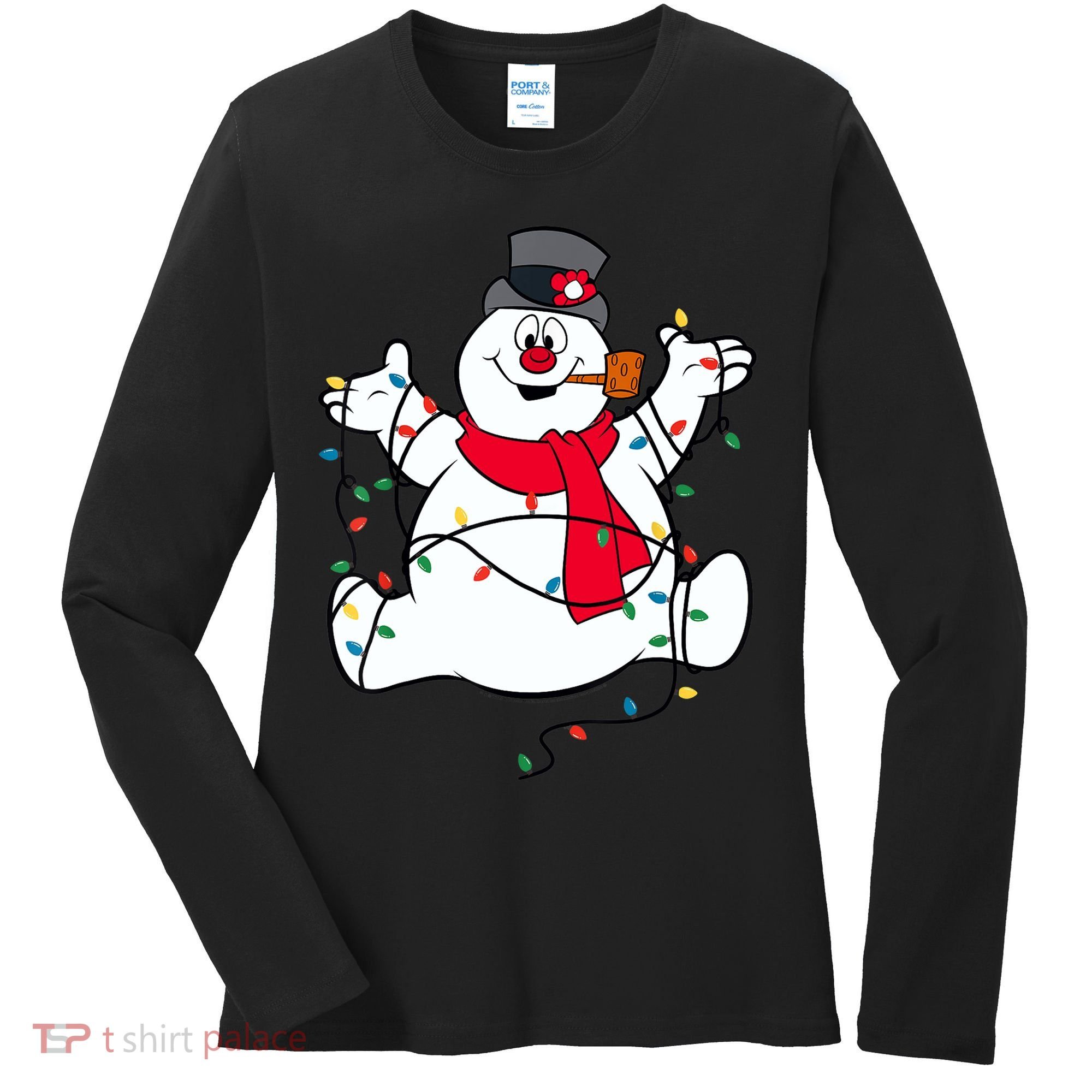 Frosty The Snowman Christmas Lights Portrait T Women's Long Sleeve Shirt