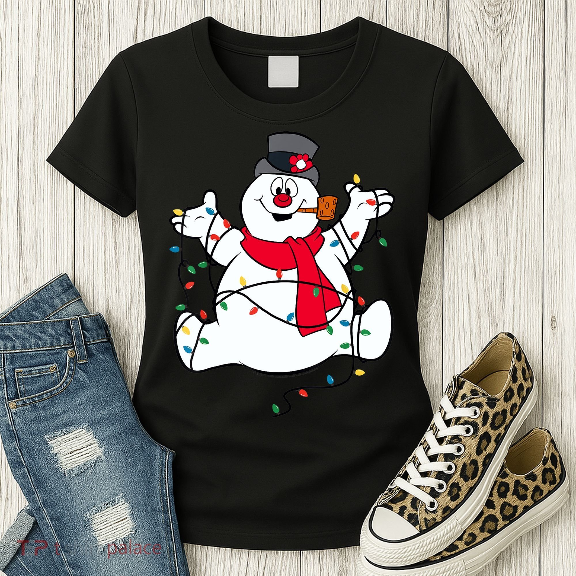 Frosty The Snowman Christmas Lights Portrait T Women's T-Shirt