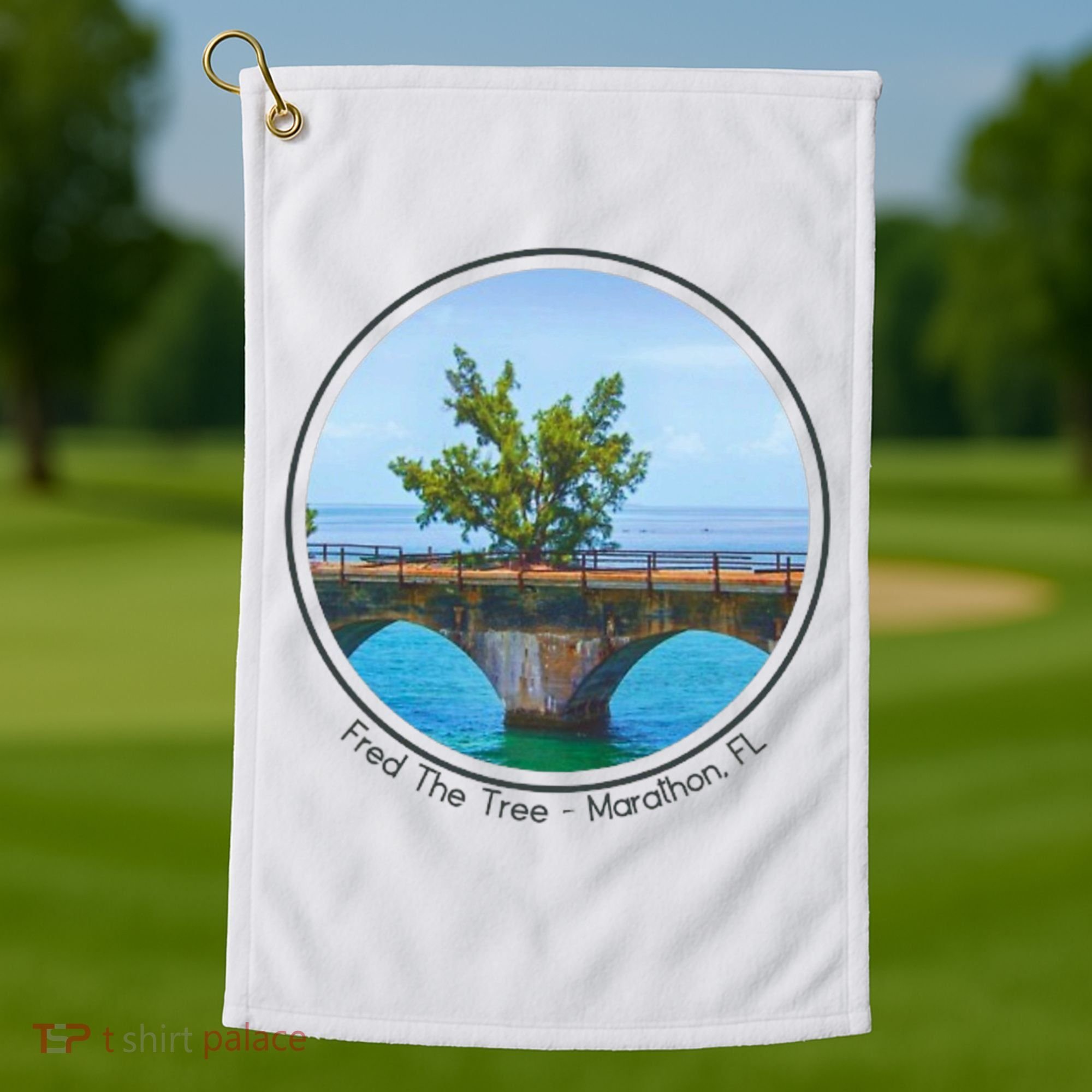 Fred The Tree Marathon Fl 7 Mile Bridge Tree Of Hope Golf Towel