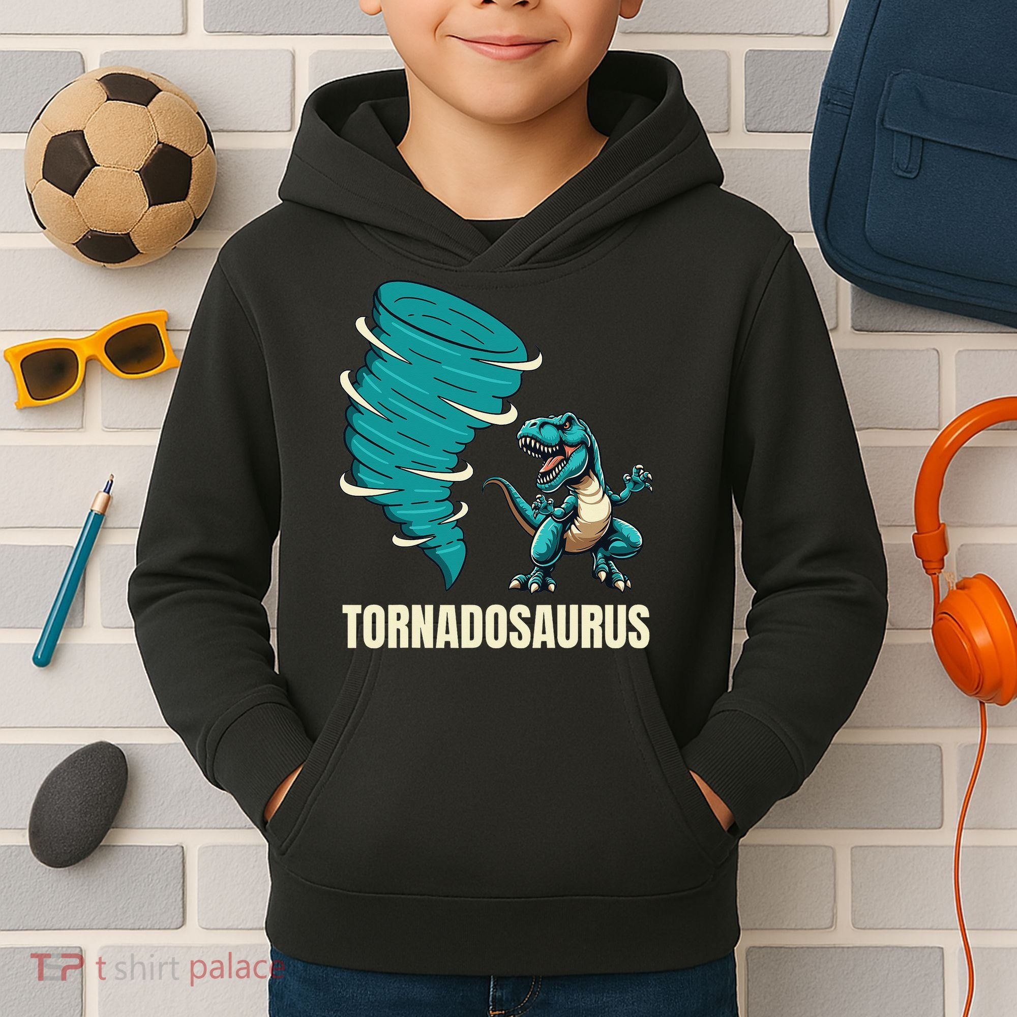 Funny Tornado T Rex Tornado Chaser Kids Hoodie
