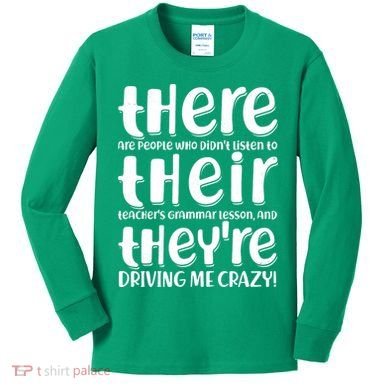 Funny There Their Theyre Grammar Lesson Kids Long Sleeve Shirt