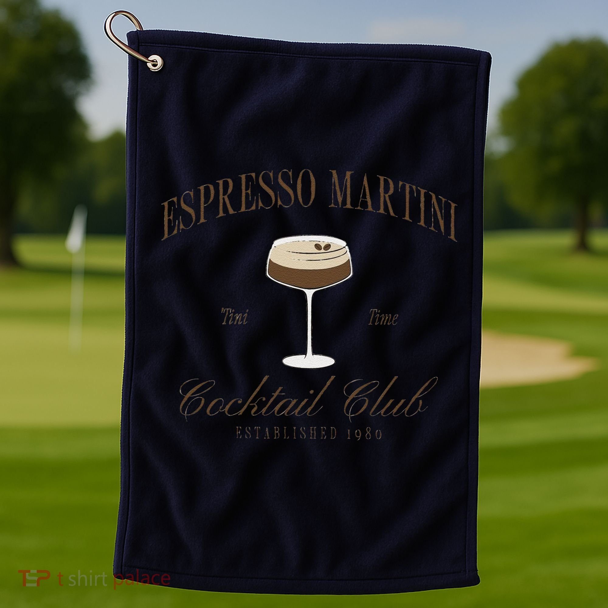Funny Tini Time Espresso Martini Retro Cocktail And Social Club Golf Towel