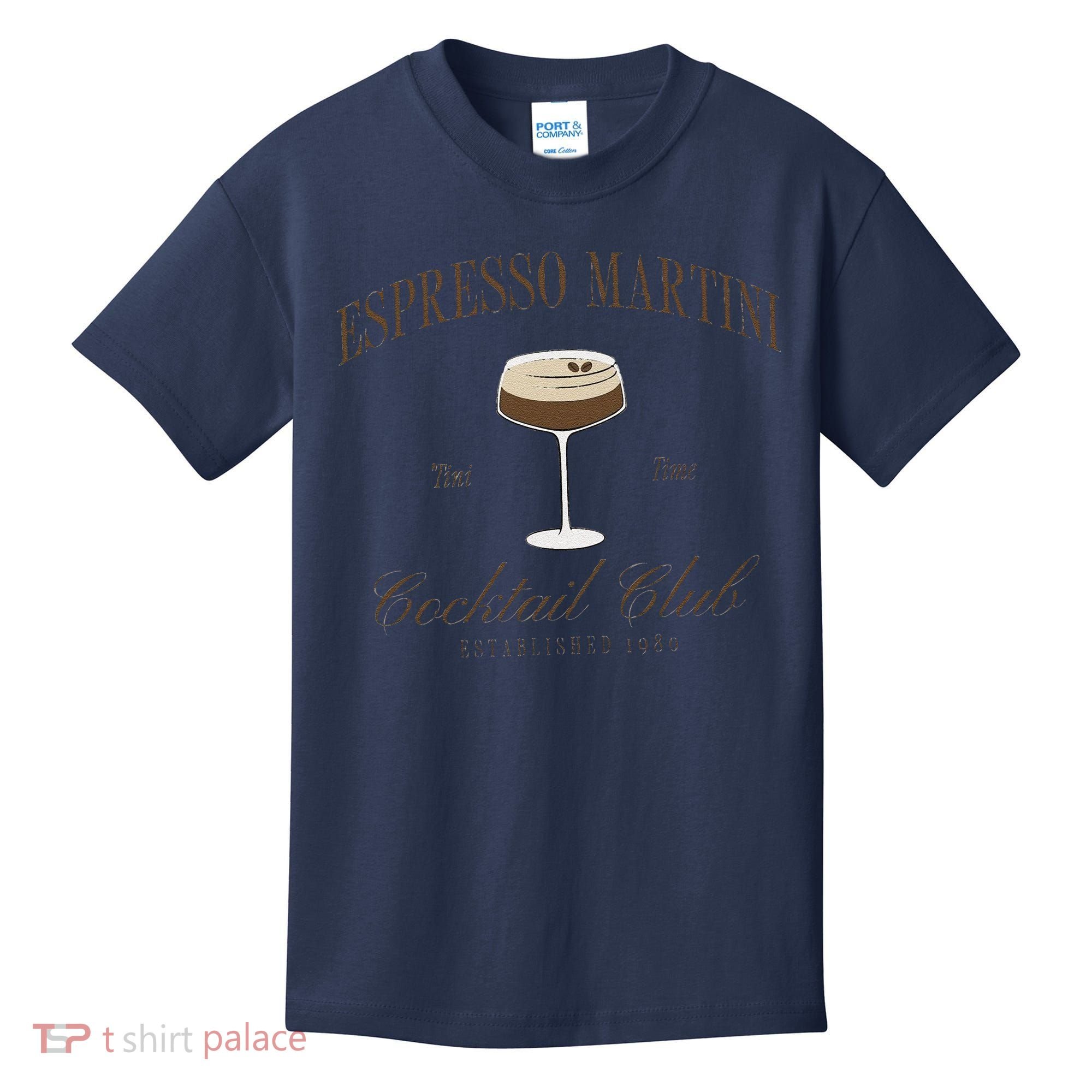 Funny Tini Time Espresso Martini Retro Cocktail And Social Club Kids T-Shirt