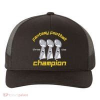 Fun Three Time Fantasy Football League Champion Trophy Yupoong Adult 5-Panel Trucker Hat thumb 0