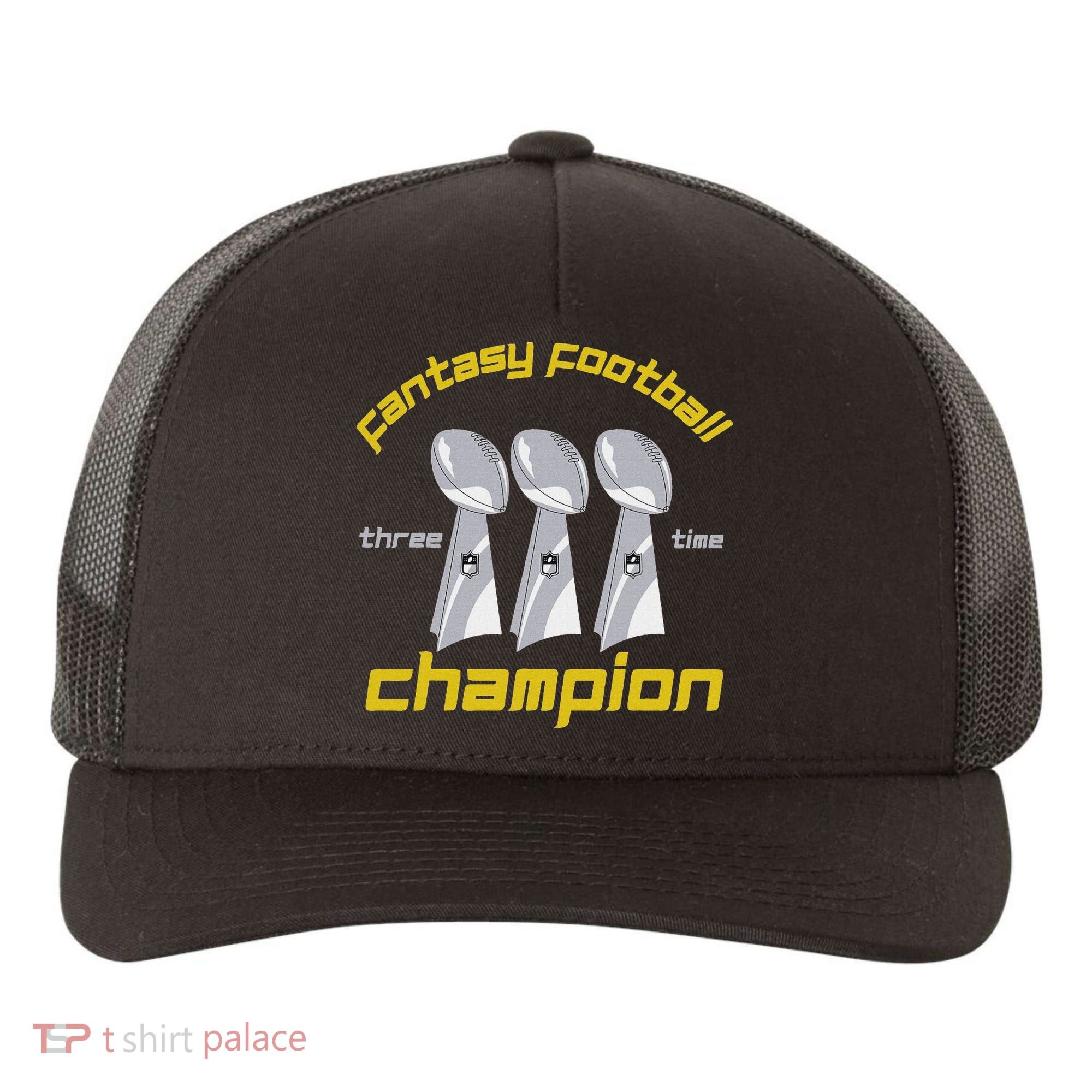 Fun Three Time Fantasy Football League Champion Trophy Yupoong Adult 5-Panel Trucker Hat