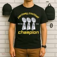 Fun Three Time Fantasy Football League Champion Trophy T-Shirt thumb 6