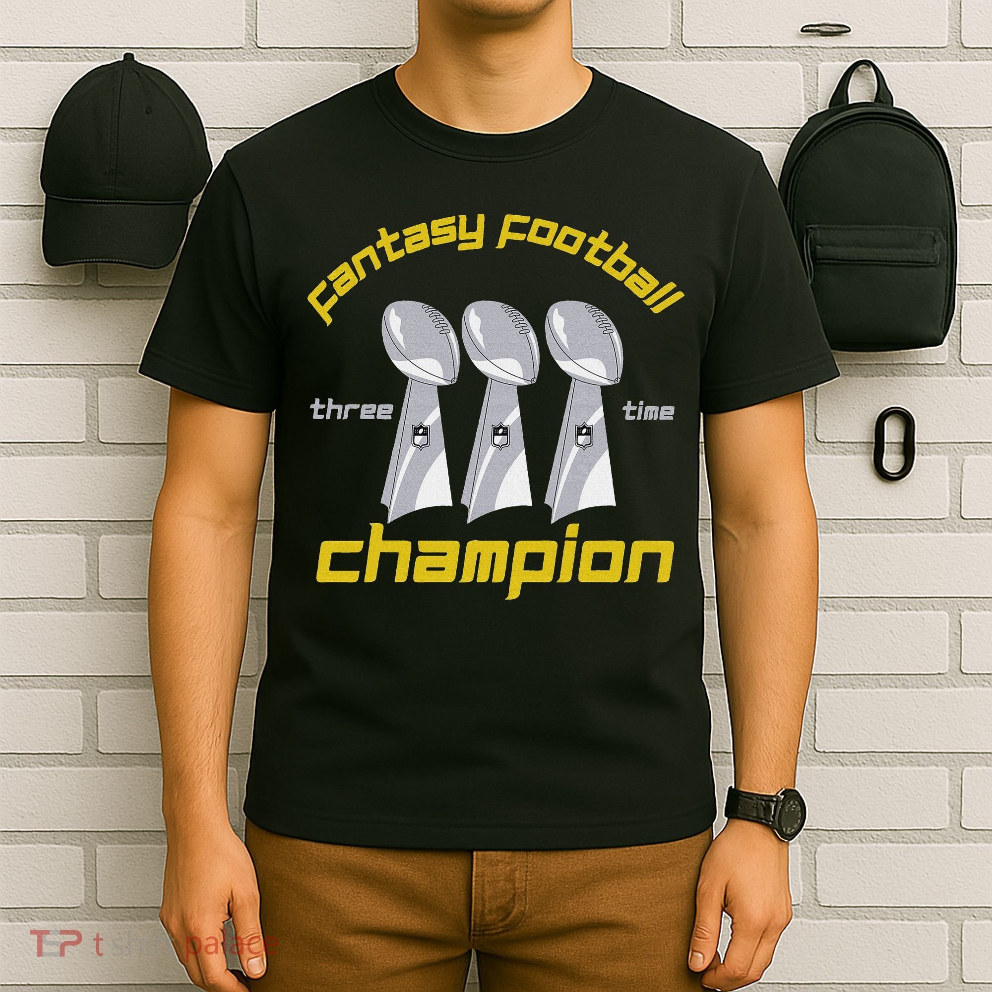 Fun Three Time Fantasy Football League Champion Trophy T-Shirt