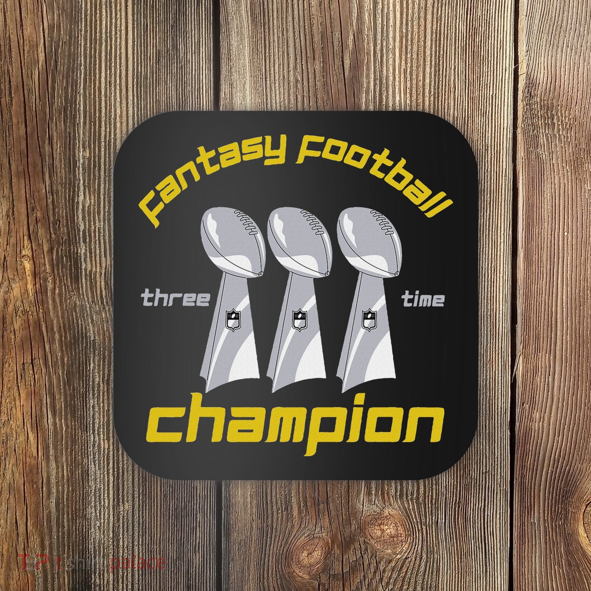 Fun Three Time Fantasy Football League Champion Trophy Coaster