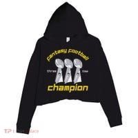 Fun Three Time Fantasy Football League Champion Trophy Crop Fleece Hoodie thumb 0