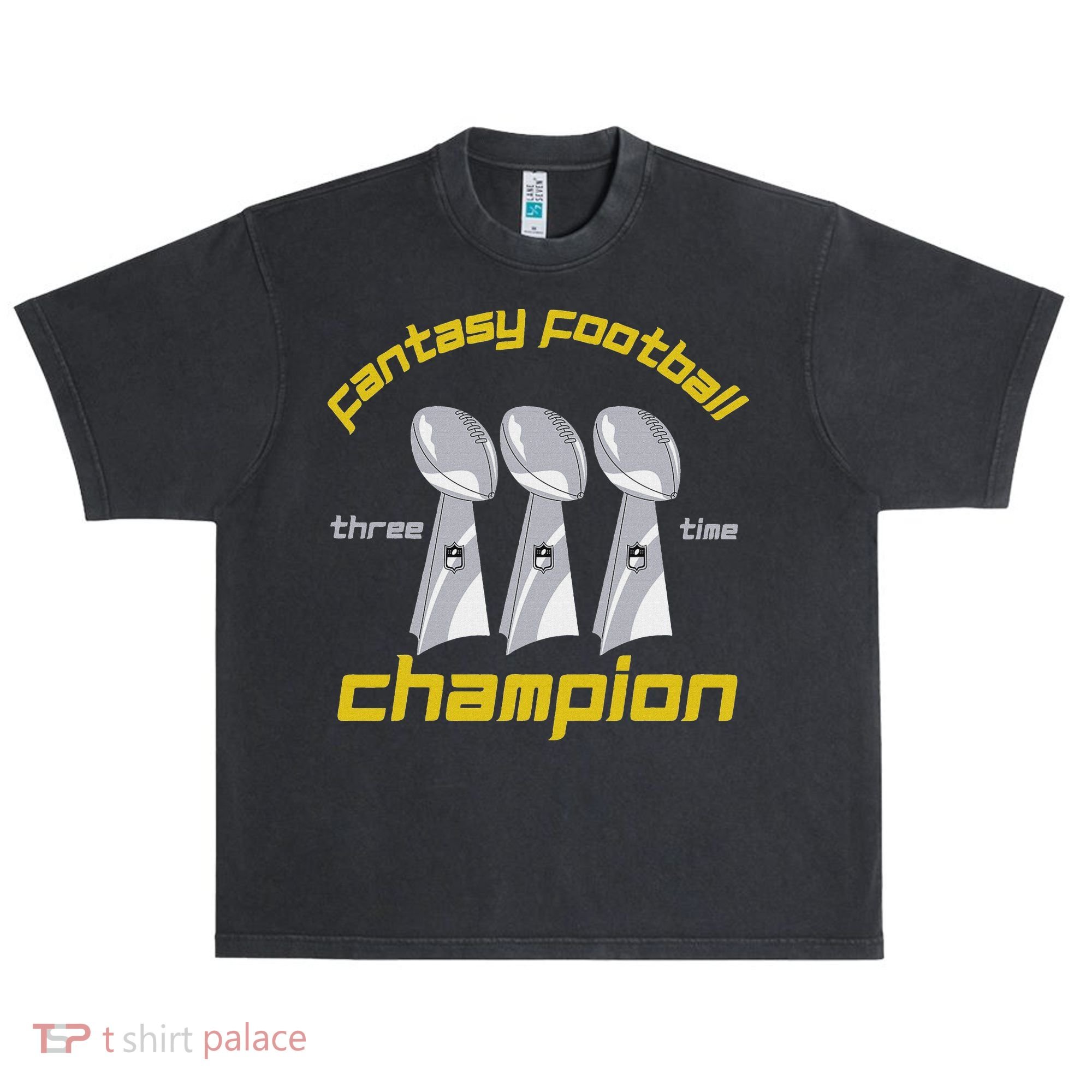 Fun Three Time Fantasy Football League Champion Trophy Urban Oversized Heavyweight T-Shirt