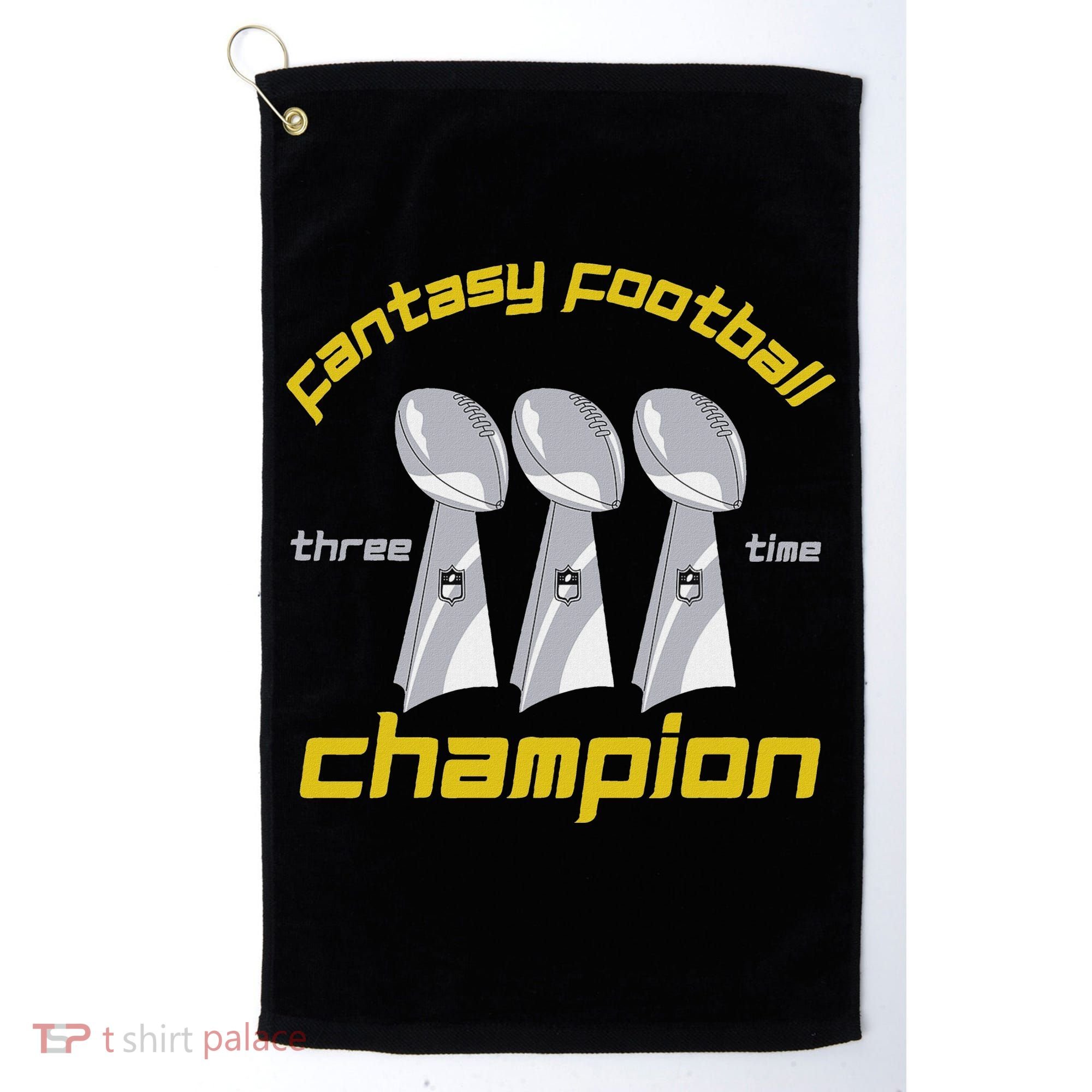 Fun Three Time Fantasy Football League Champion Trophy Golf Towel