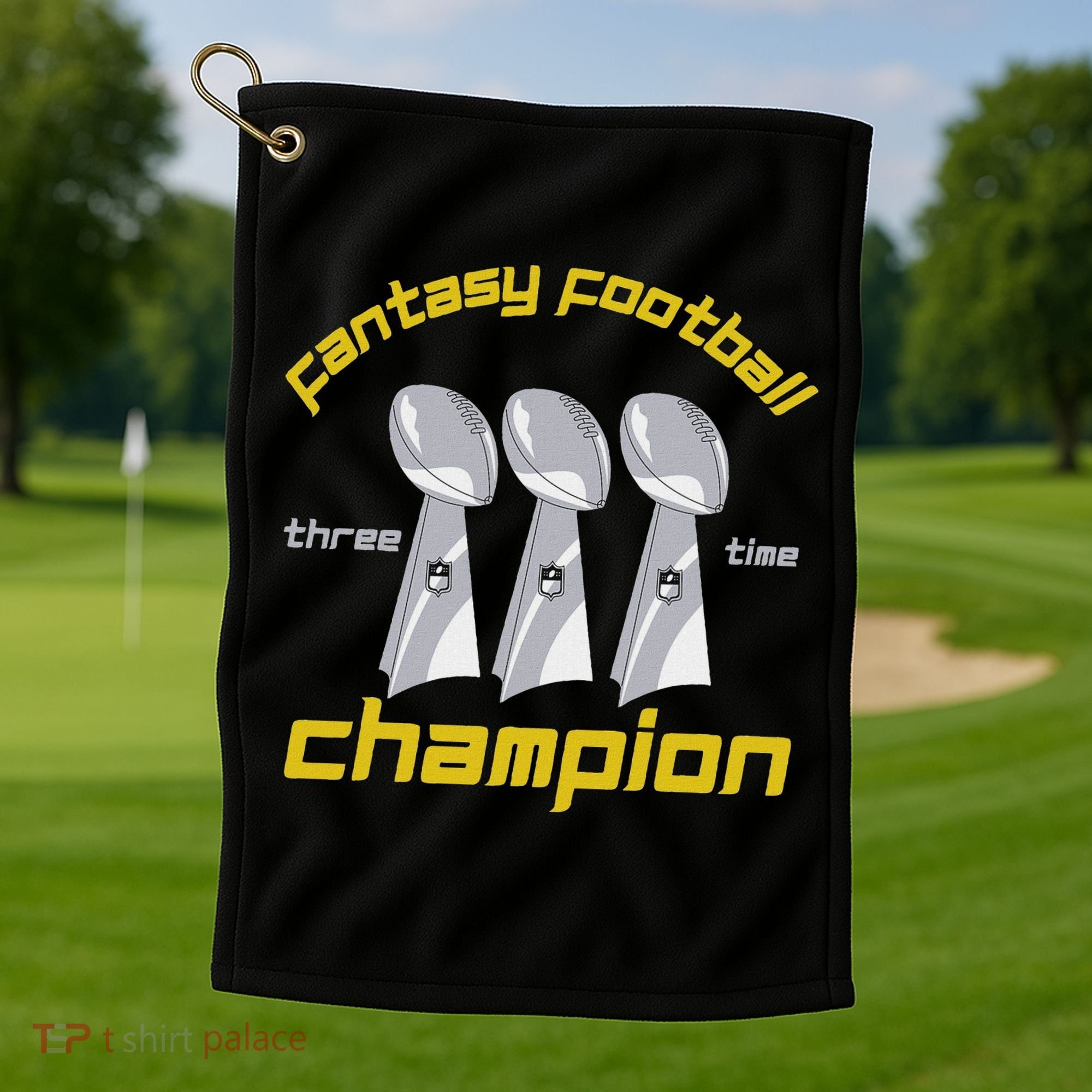 Fun Three Time Fantasy Football League Champion Trophy Golf Towel