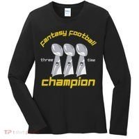 Fun Three Time Fantasy Football League Champion Trophy Women's Long Sleeve Shirt thumb 0