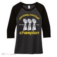 Fun Three Time Fantasy Football League Champion Trophy Women's Tri-Blend 3/4-Sleeve Raglan Shirt thumb 0