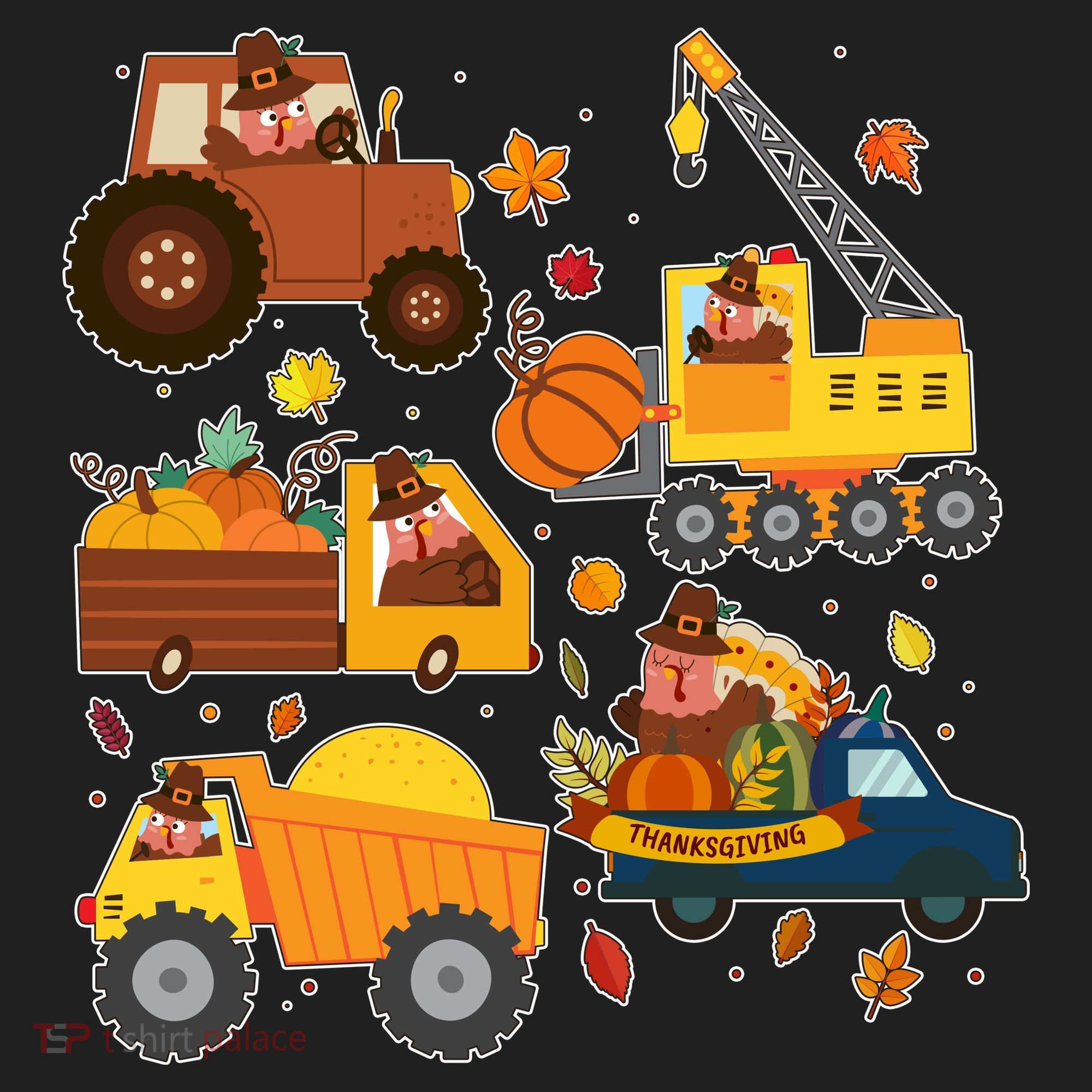 Funny Thanksgiving Turkeys Construction Vehicles Women's Sweatshirt