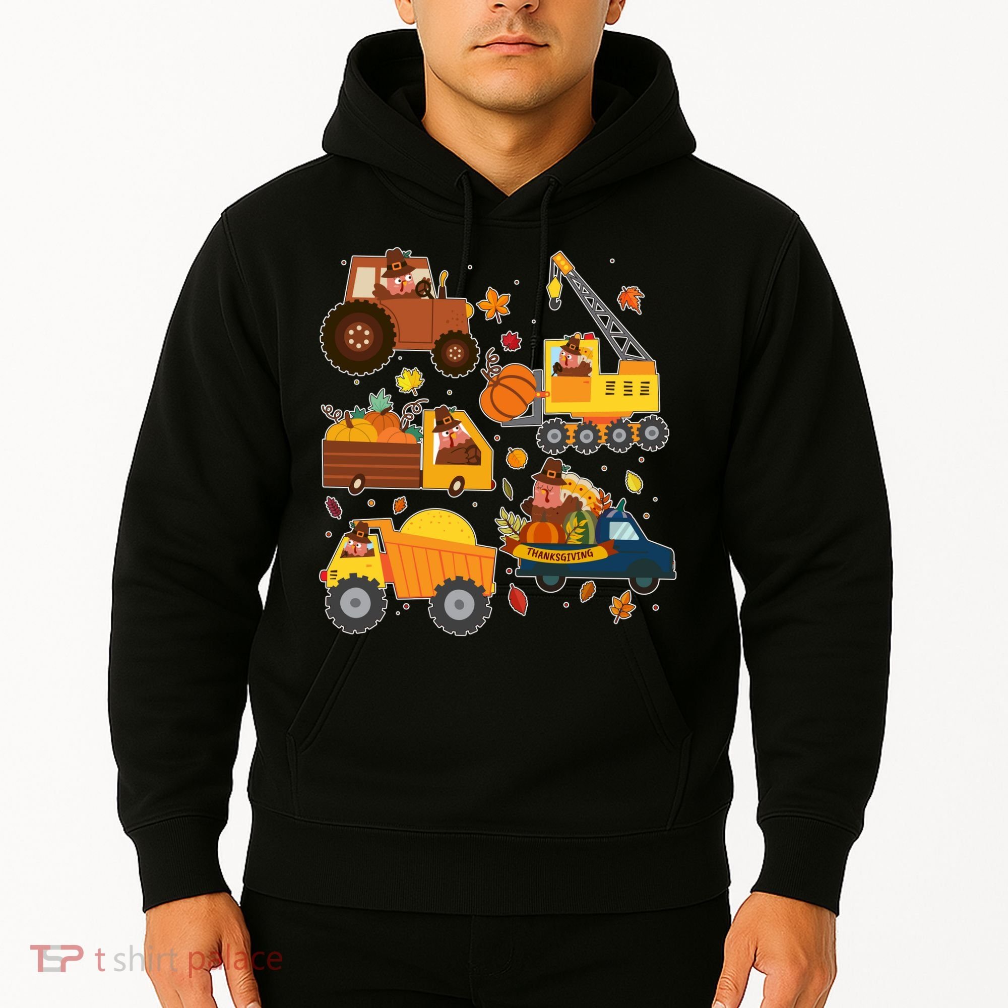 Funny Thanksgiving Turkeys Construction Vehicles Hoodie