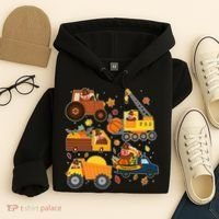 Funny Thanksgiving Turkeys Construction Vehicles Hoodie thumb 4
