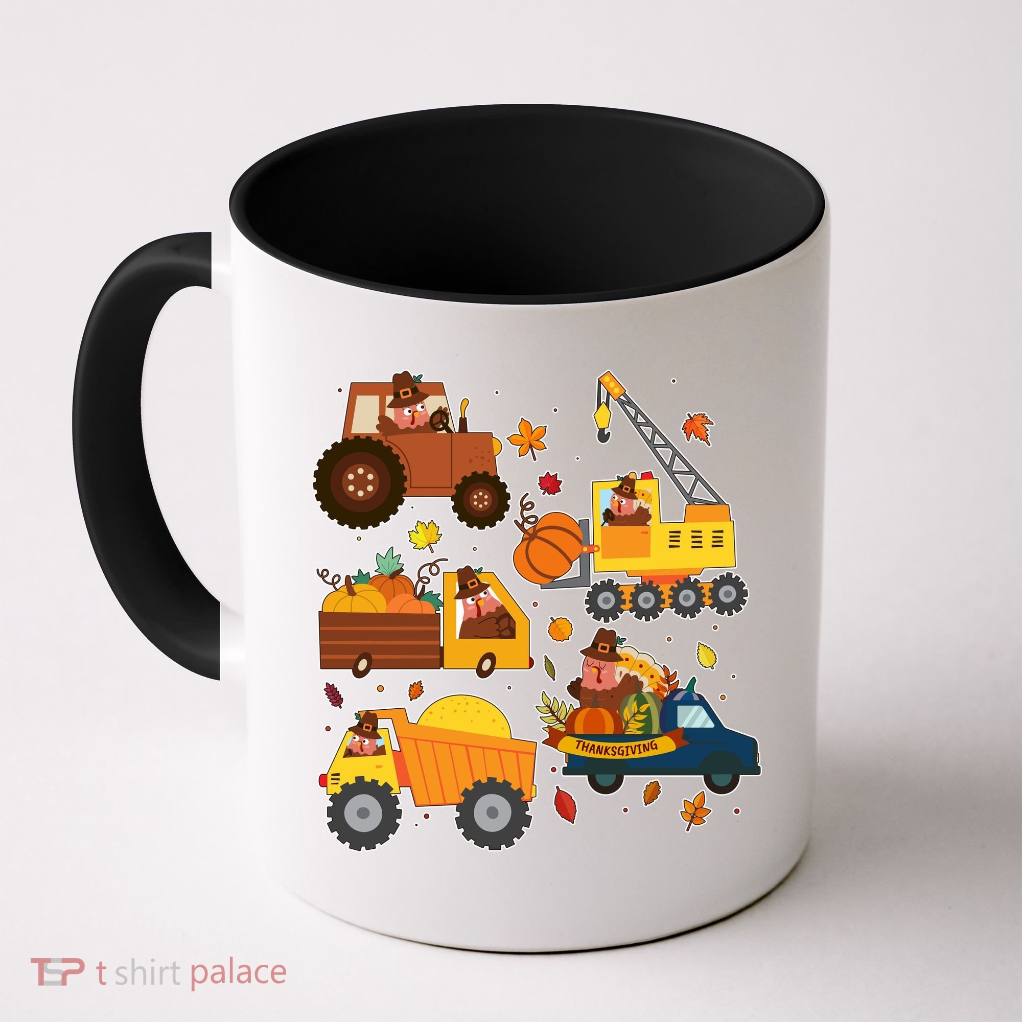 Funny Thanksgiving Turkeys Construction Vehicles Coffee Mug