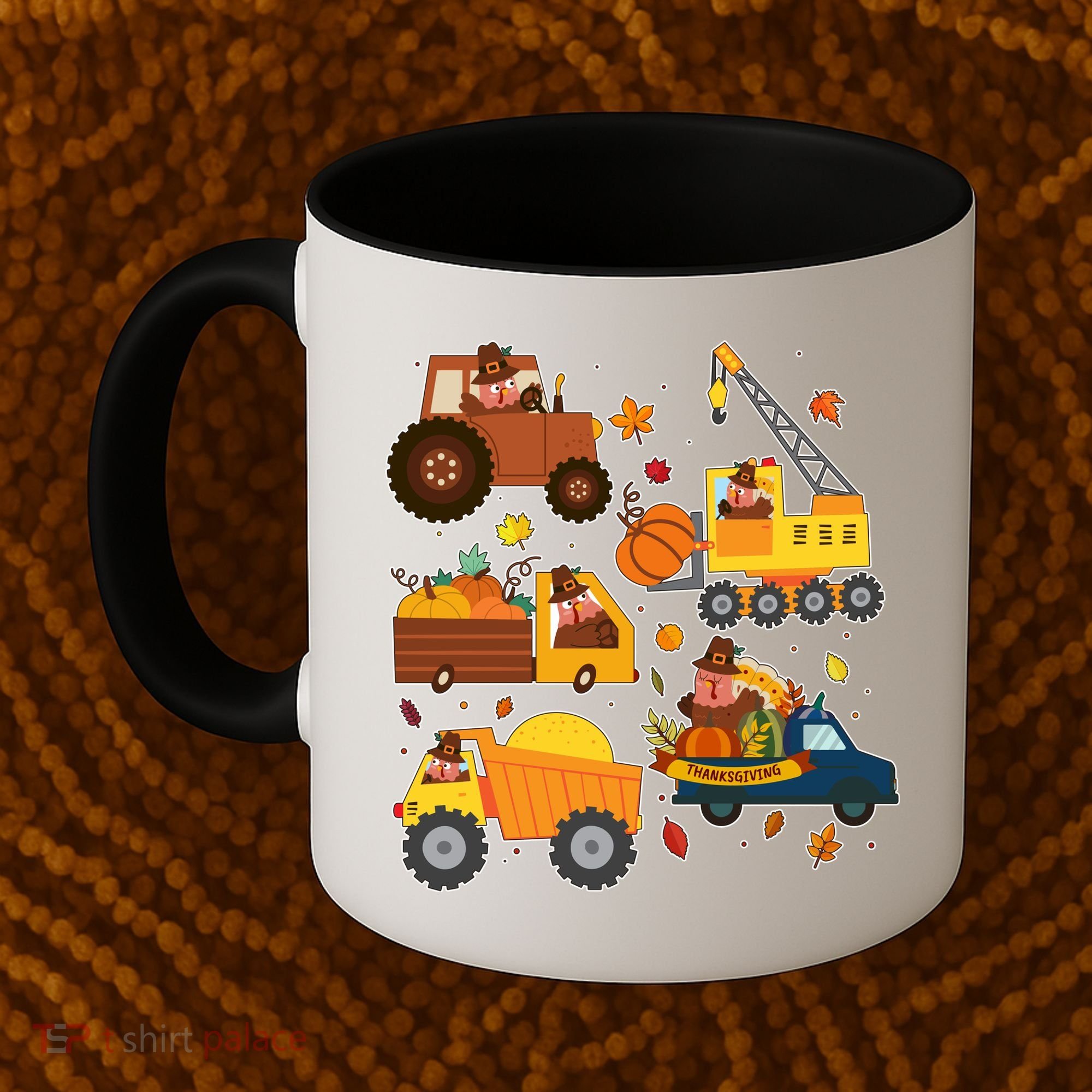 Funny Thanksgiving Turkeys Construction Vehicles Coffee Mug
