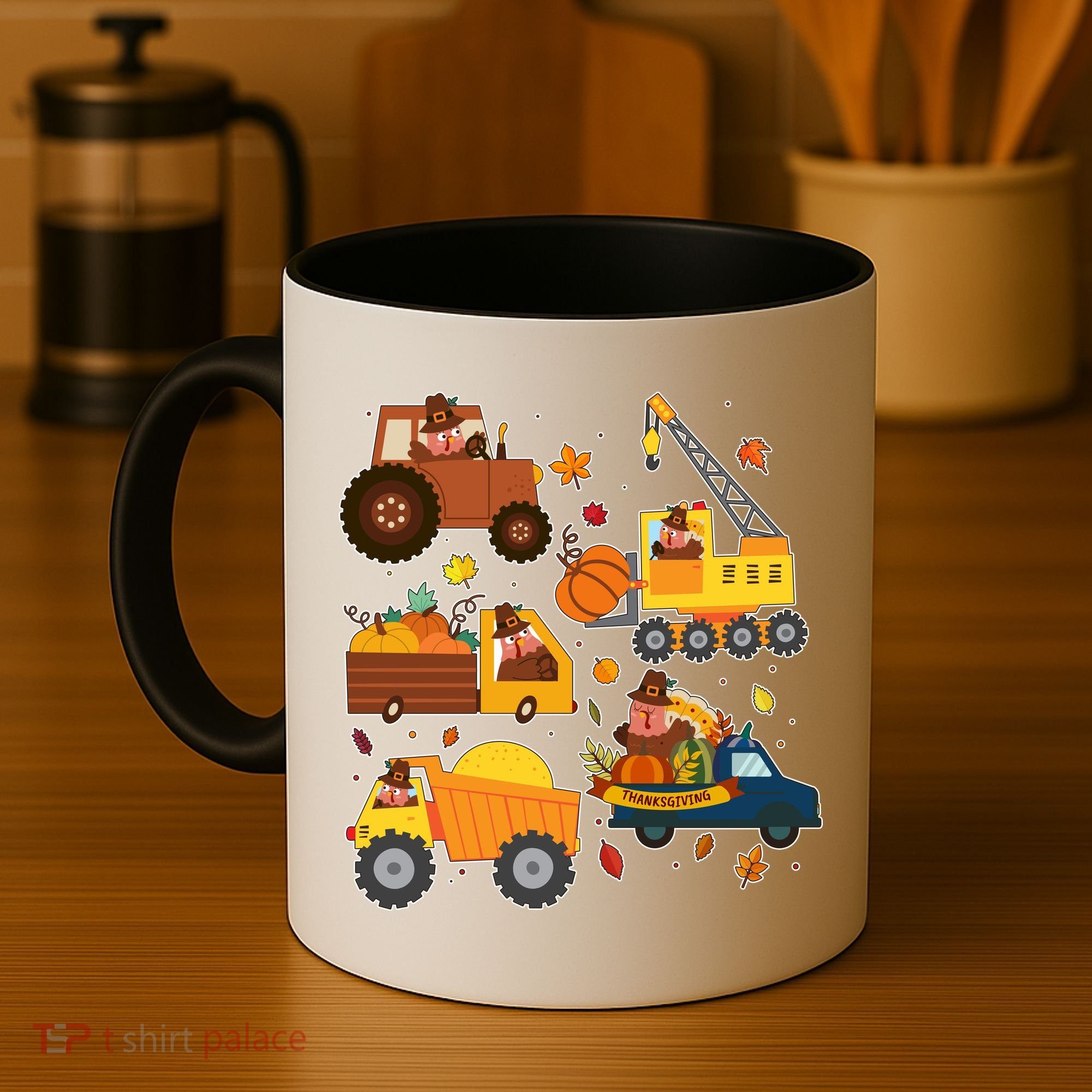 Funny Thanksgiving Turkeys Construction Vehicles Coffee Mug