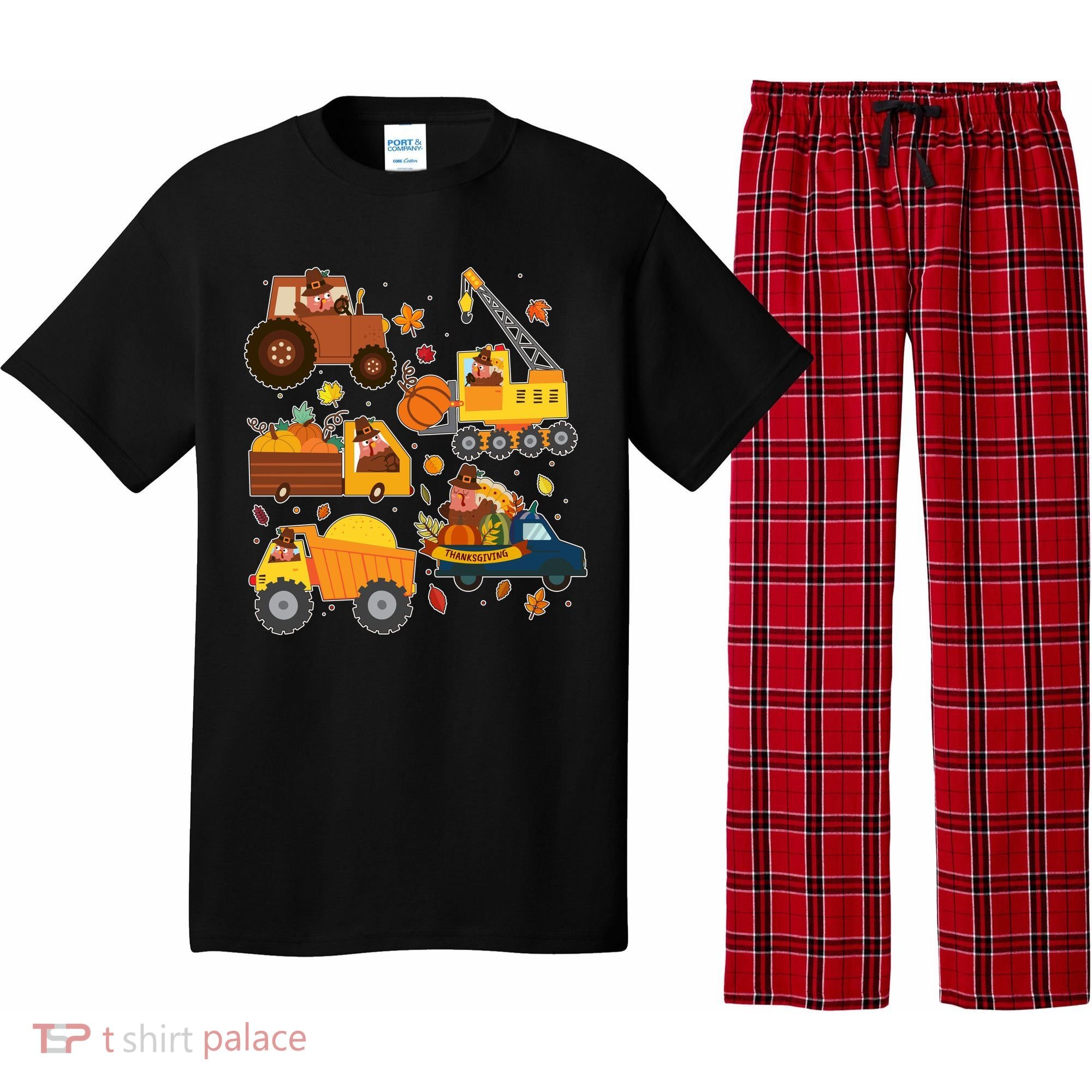 Funny Thanksgiving Turkeys Construction Vehicles Pajama Set