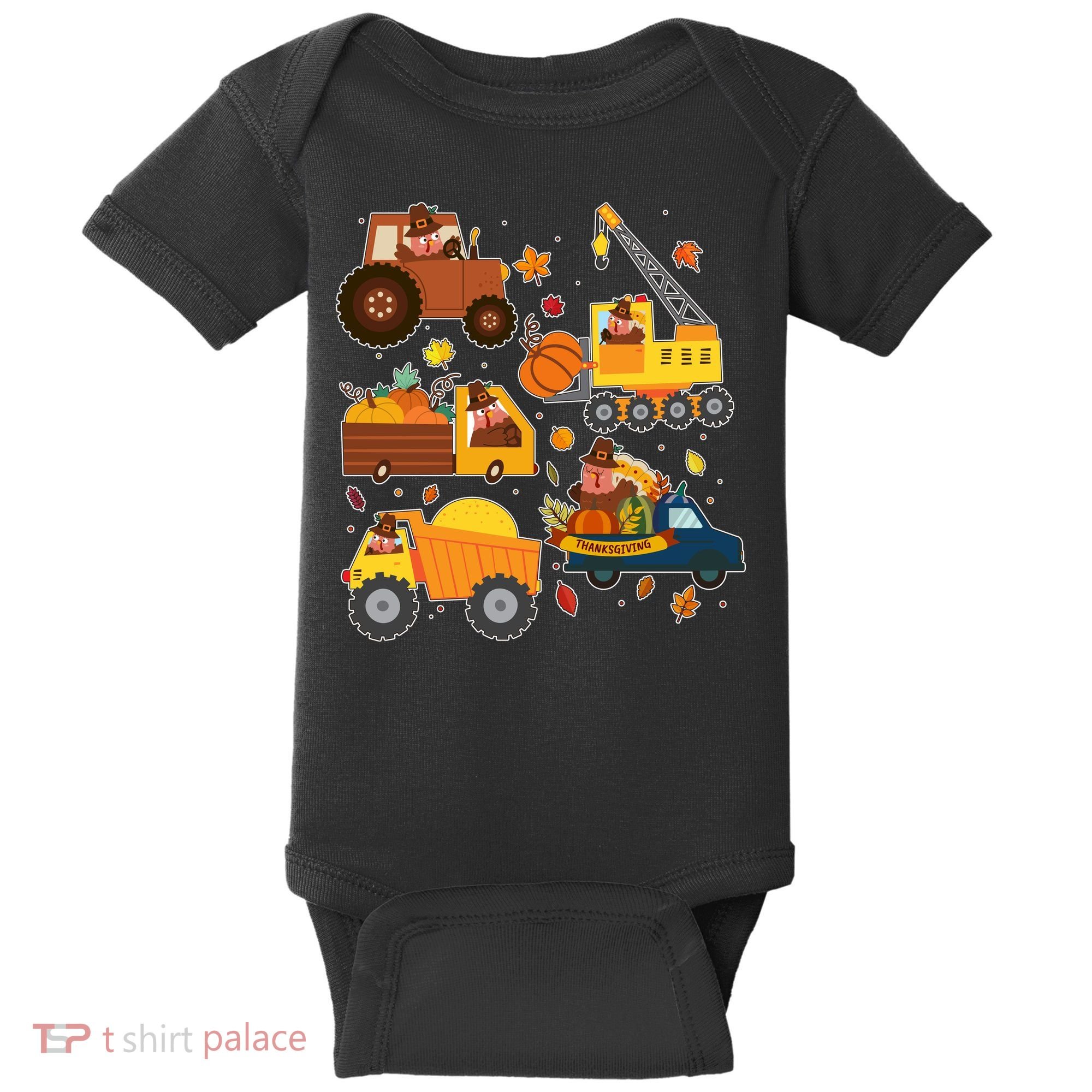 Funny Thanksgiving Turkeys Construction Vehicles Baby Bodysuit