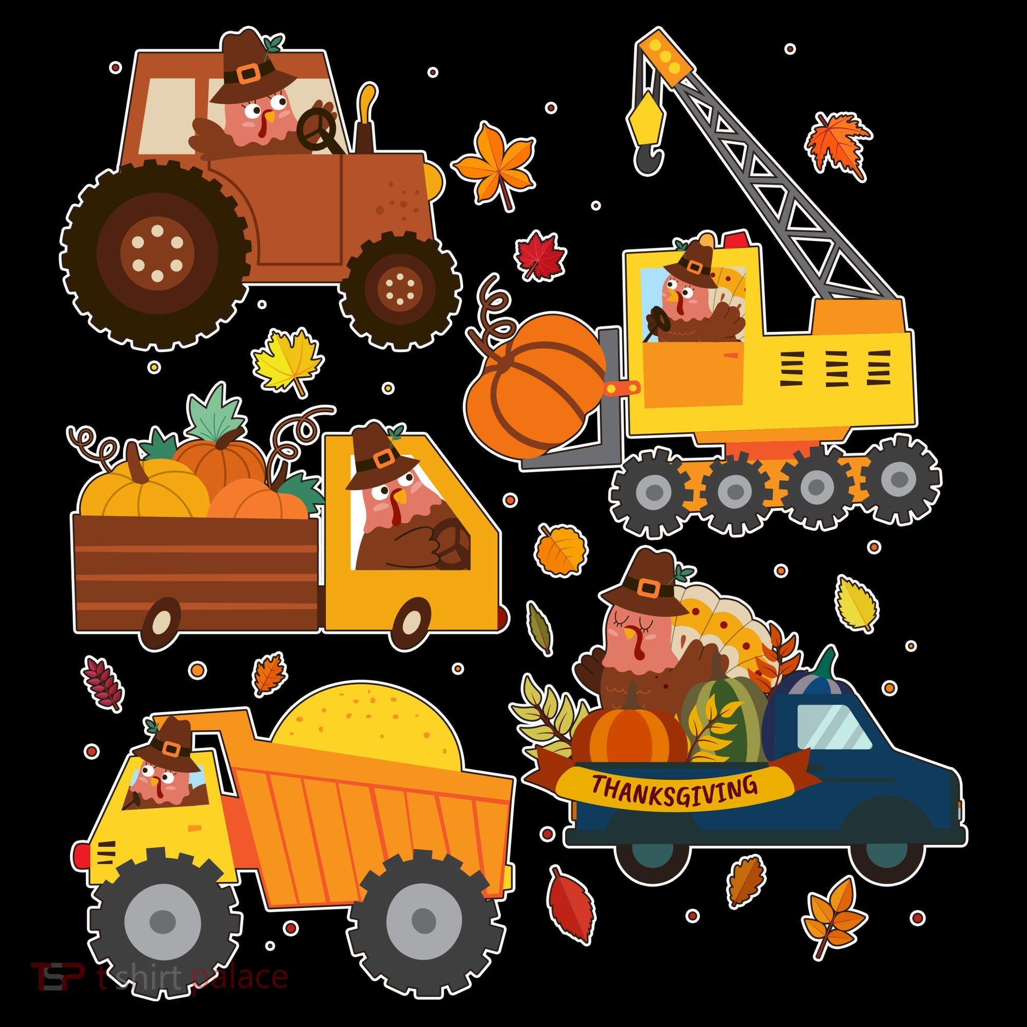 Funny Thanksgiving Turkeys Construction Vehicles Tank Top