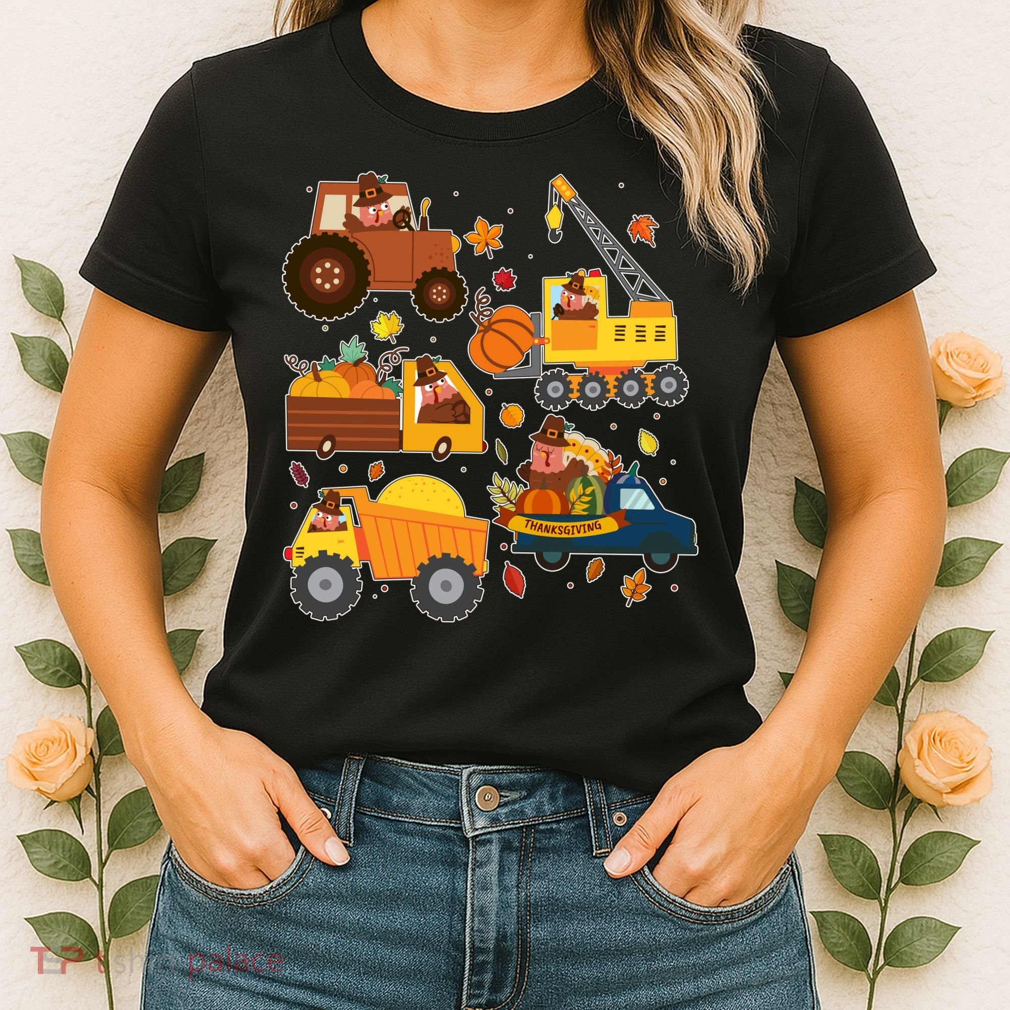 Funny Thanksgiving Turkeys Construction Vehicles Women's T-Shirt