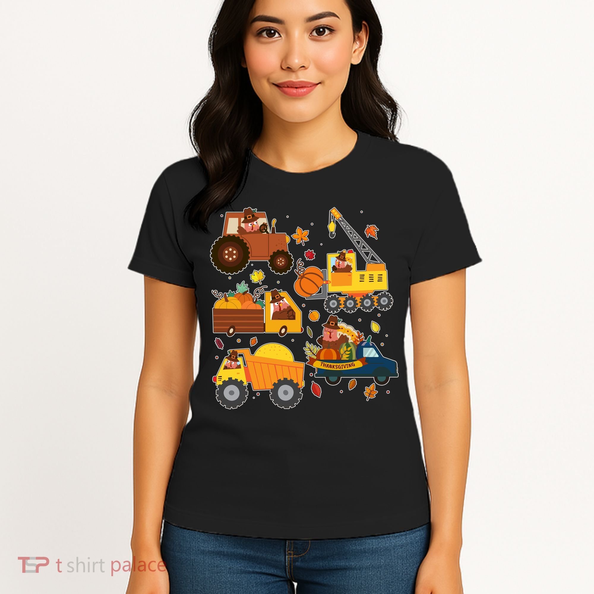 Funny Thanksgiving Turkeys Construction Vehicles Women's T-Shirt