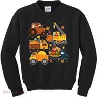 Funny Thanksgiving Turkeys Construction Vehicles Kids Sweatshirt thumb 0
