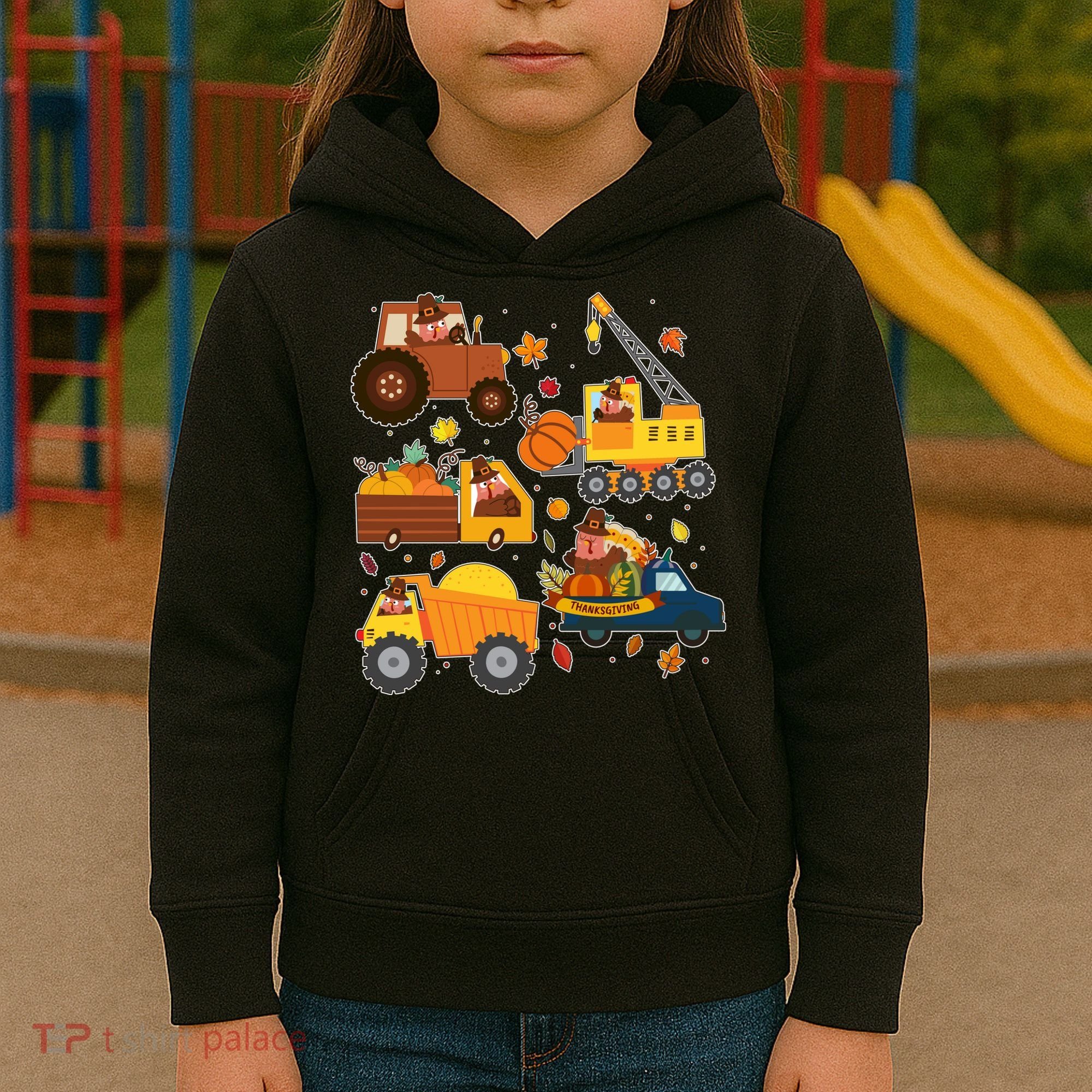 Funny Thanksgiving Turkeys Construction Vehicles Kids Hoodie