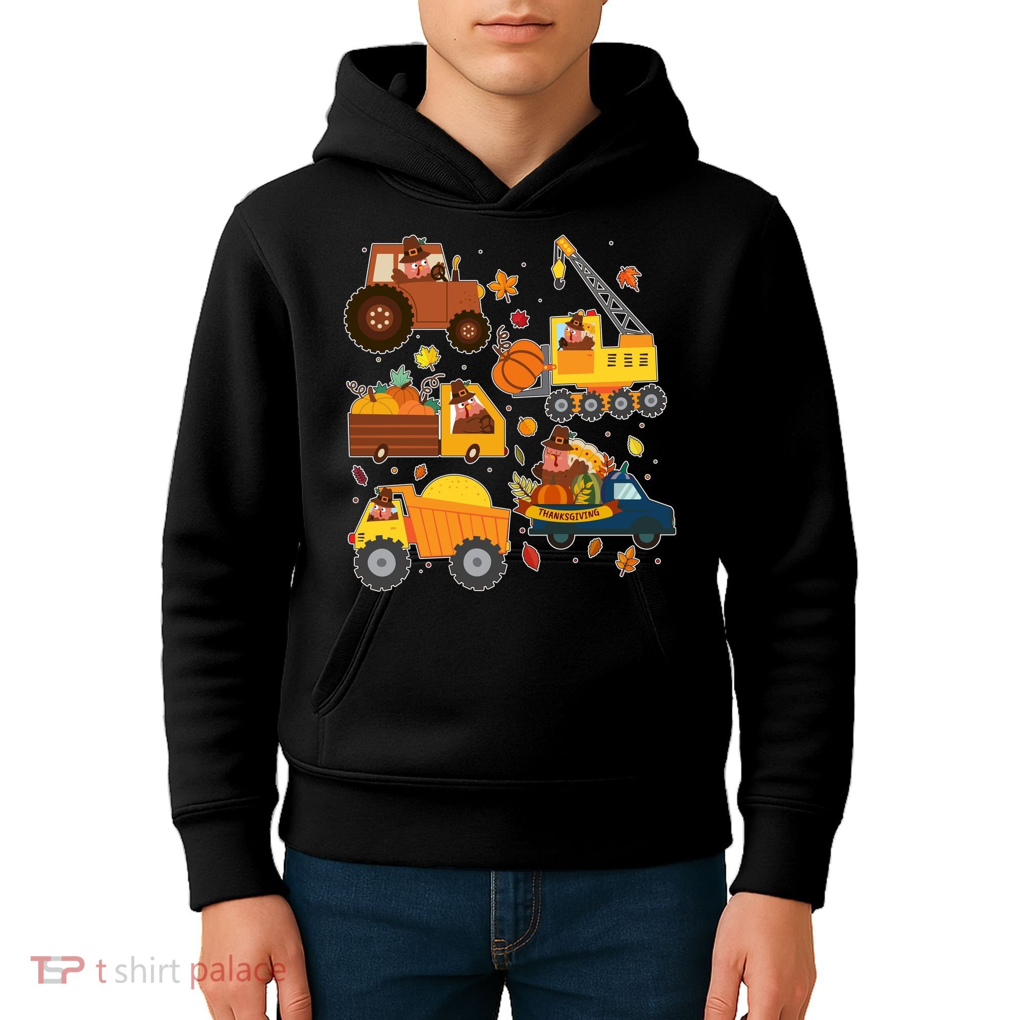 Funny Thanksgiving Turkeys Construction Vehicles Kids Hoodie
