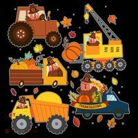 Funny Thanksgiving Turkeys Construction Vehicles Kids Long Sleeve Shirt thumb 2