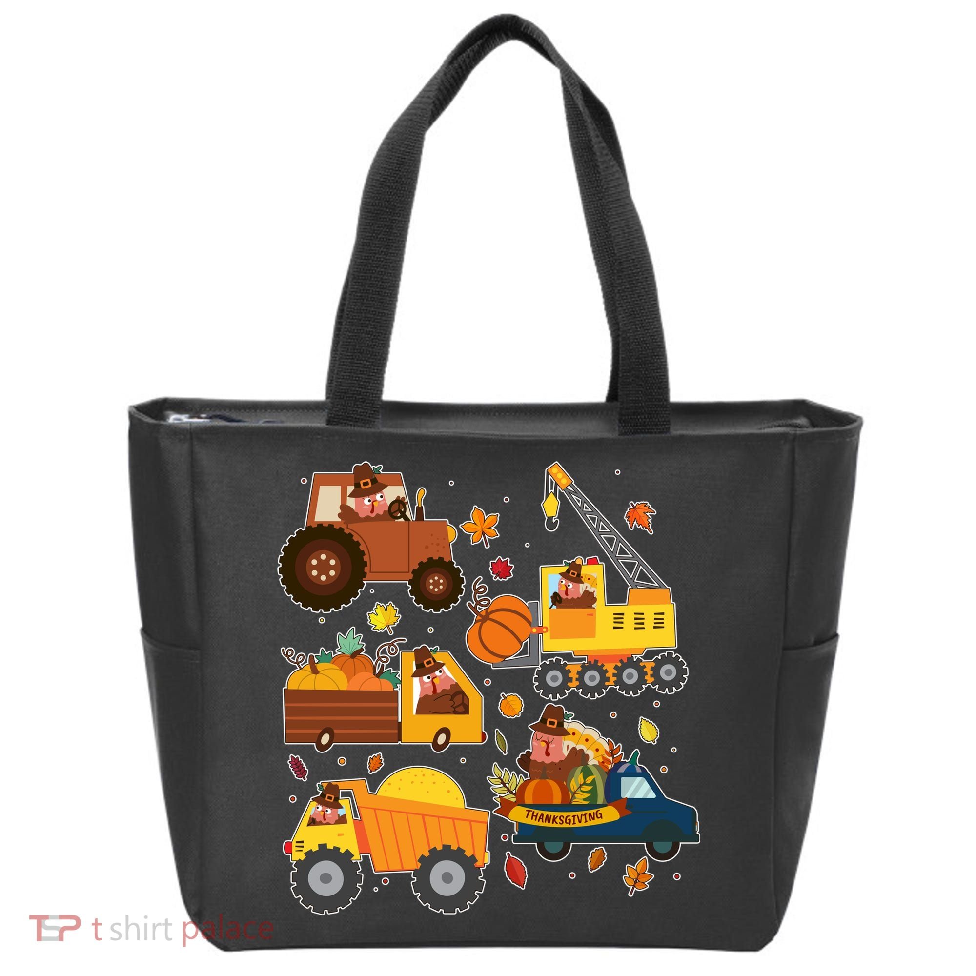 Funny Thanksgiving Turkeys Construction Vehicles Tote Bag