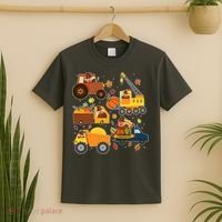 Funny Thanksgiving Turkeys Construction Vehicles T-Shirt thumb 2