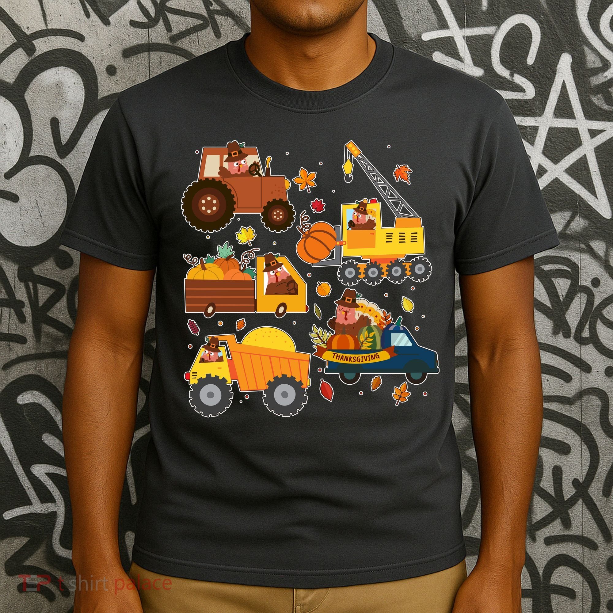 Funny Thanksgiving Turkeys Construction Vehicles T-Shirt