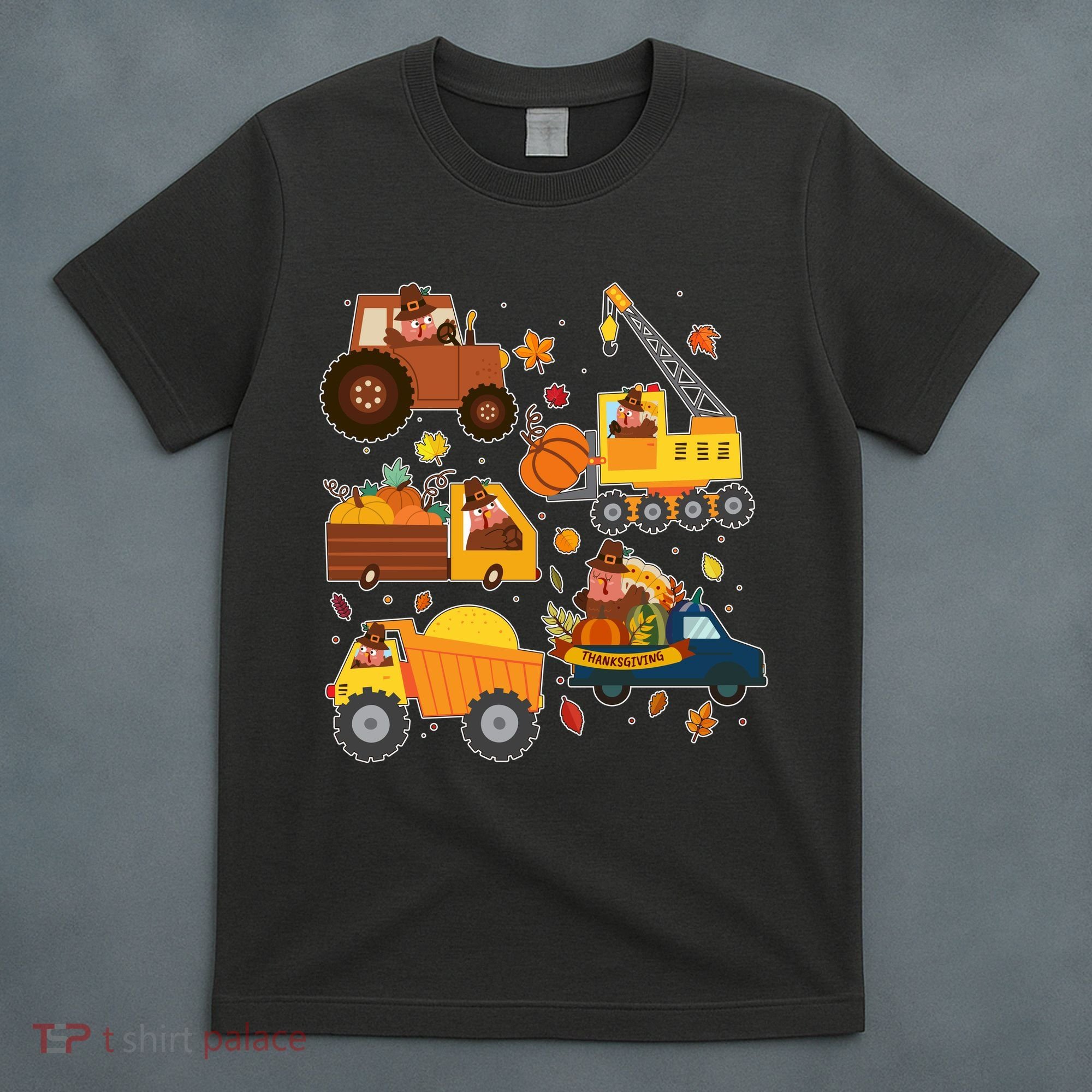 Funny Thanksgiving Turkeys Construction Vehicles T-Shirt