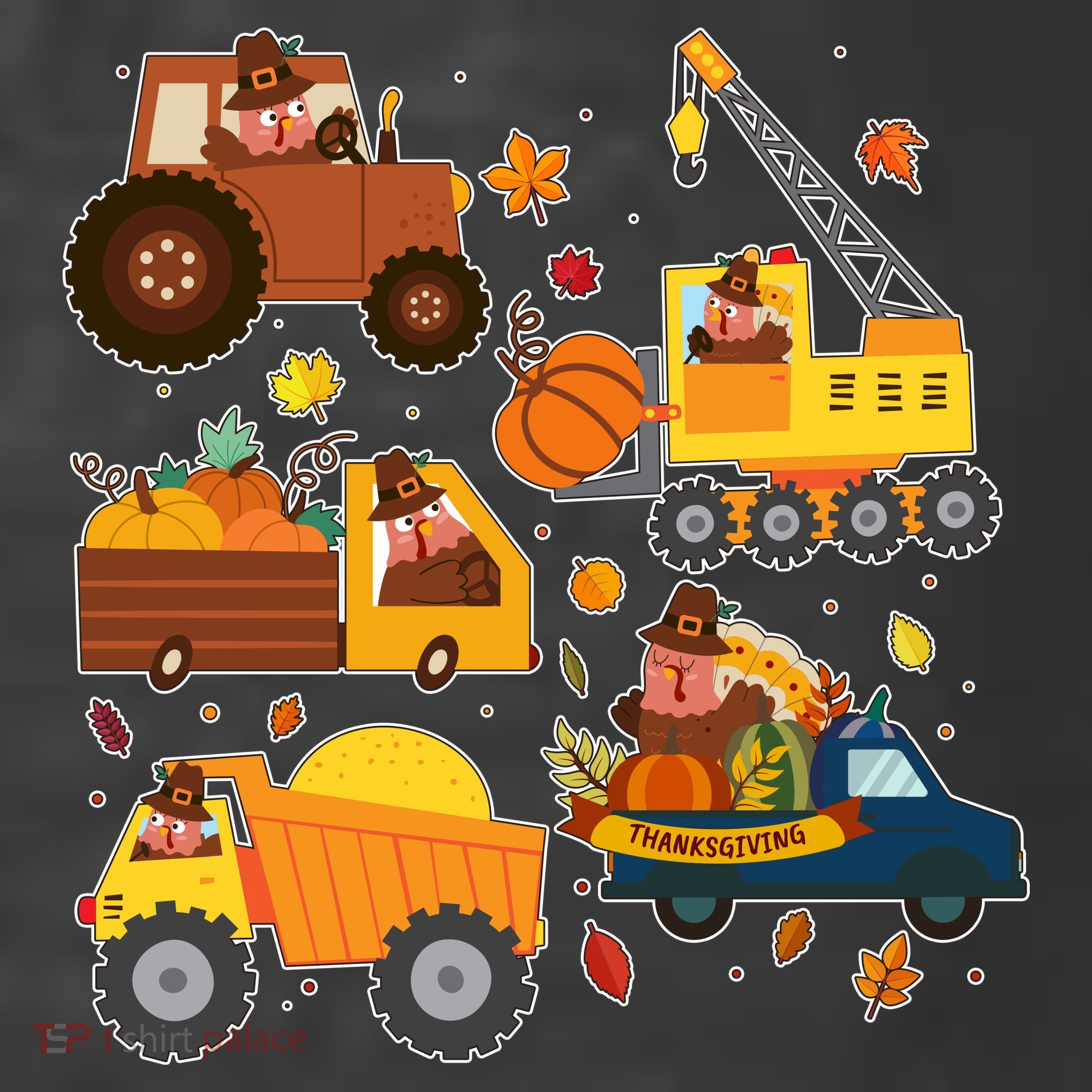 Funny Thanksgiving Turkeys Construction Vehicles Women's Hoodie