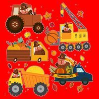 Funny Thanksgiving Turkeys Construction Vehicles Santa Hat thumb 1