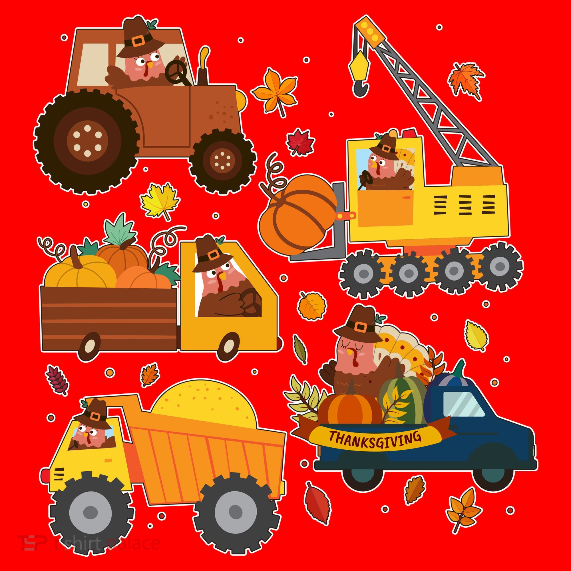 Funny Thanksgiving Turkeys Construction Vehicles Santa Hat