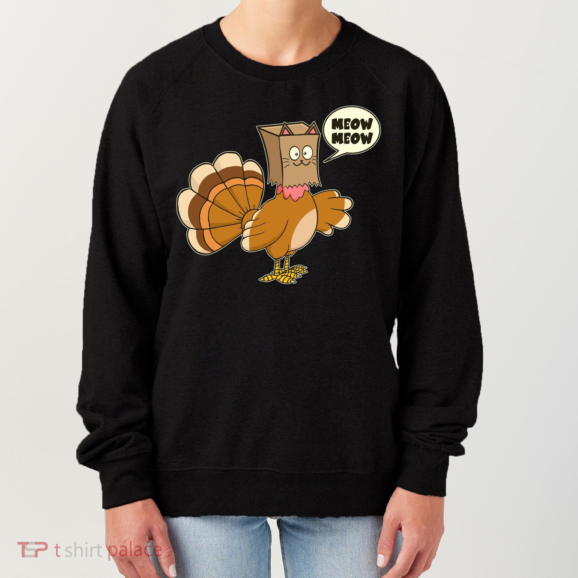 Funny Thanksgiving Turkey In Cat Face Paper Bag Women's Sweatshirt